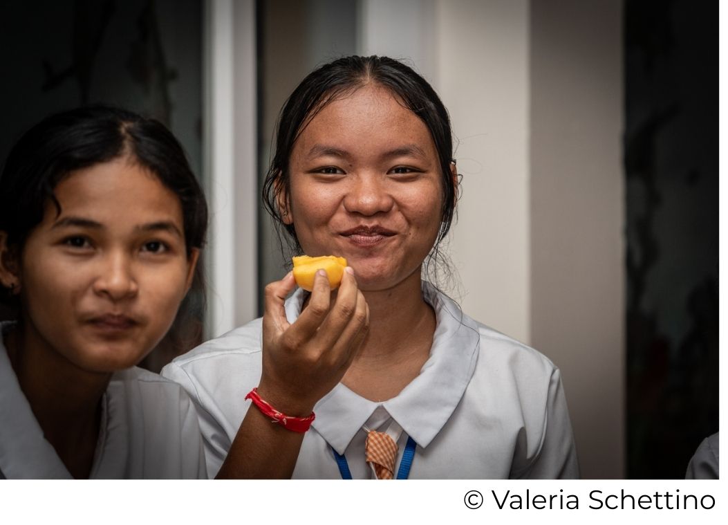 Students from the Happy Chandara campus boarding school sharing a friendly moment