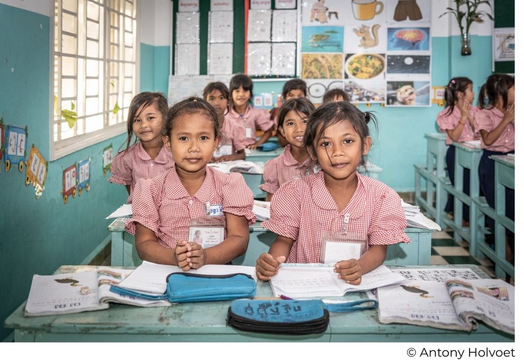 Petites filles cambodgiennes en classe au sein du campus Happy Chandara de l’association Toutes à l’école